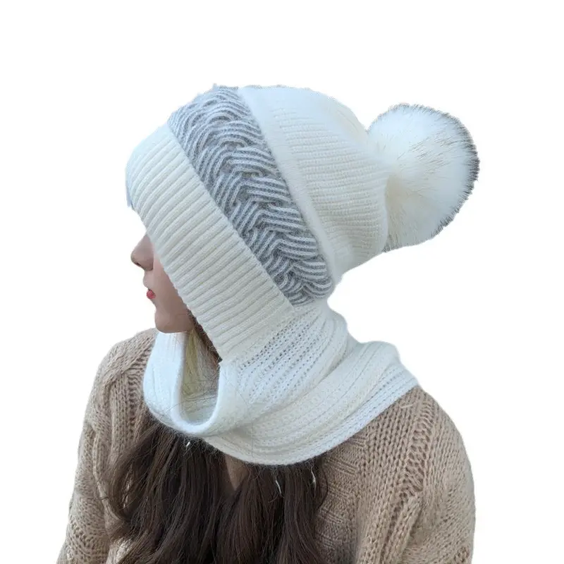 도매 후드 스카프 다목적 부드러운 스카프 장갑 소녀 두꺼운 야외 퍼지 귀마개 따뜻한 비니 모자