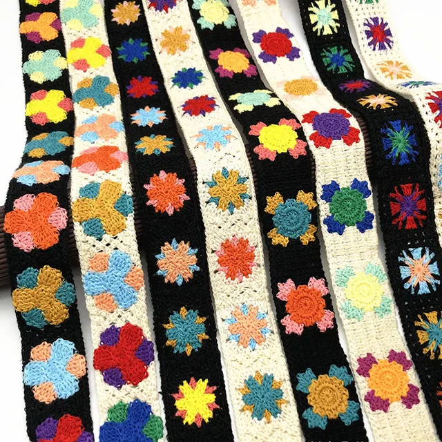 Nuovi arrivi fatti a mano vari modelli maglione all'uncinetto accessori Cardigan filo di poliestere Hollow Crochet tessuto pizzo trim