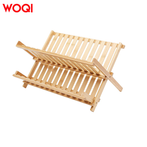 WOQI yaratıcı çift katmanlı x-şekil bambu bulaşık kurutma rafı büyük kapasiteli katlanabilir ayakta tipi mutfak rafı - Product Image 1