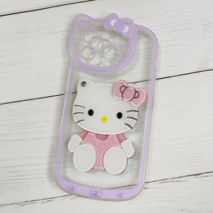 3D Lovely Hellokitty Makeup Mirror with Lens Film Mobile Phone case for iphone 11 12 13 14 15 16 Promax KT Cat Phone Accessories