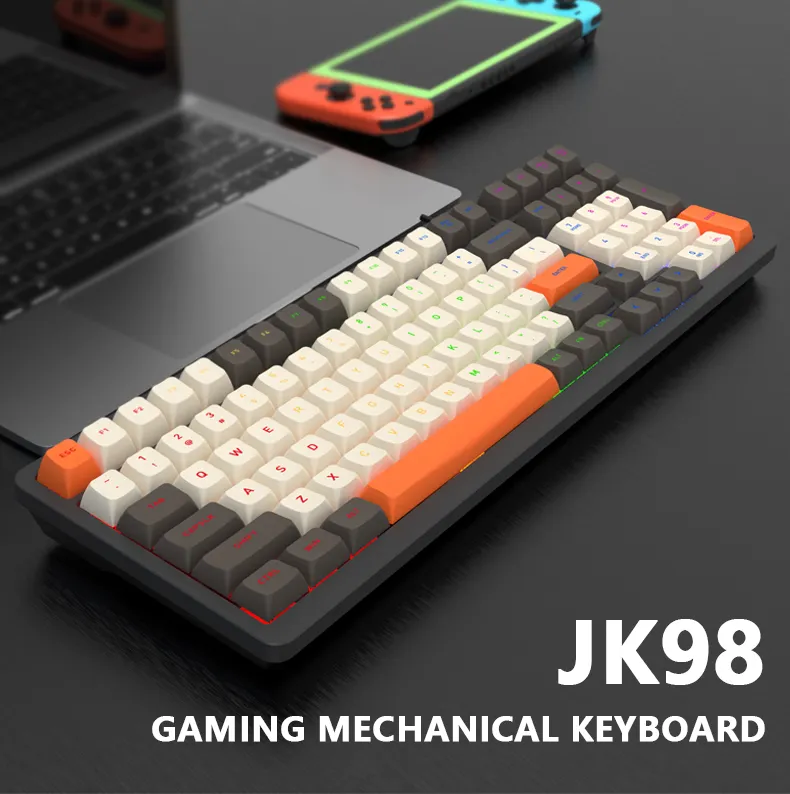 Keyboard Gaming kustom pabrik 100 tombol, Keyboard mekanik lampu LED RGB untuk Gamer