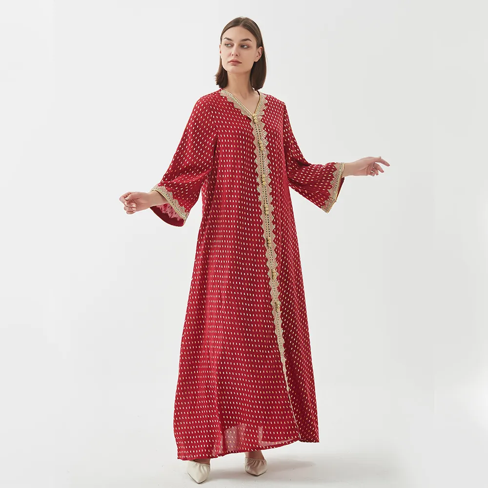2024 Oriente Médio verão moda high-end roupas femininas elegante temperamento meados de comprimento slim fit vestido muçulmano