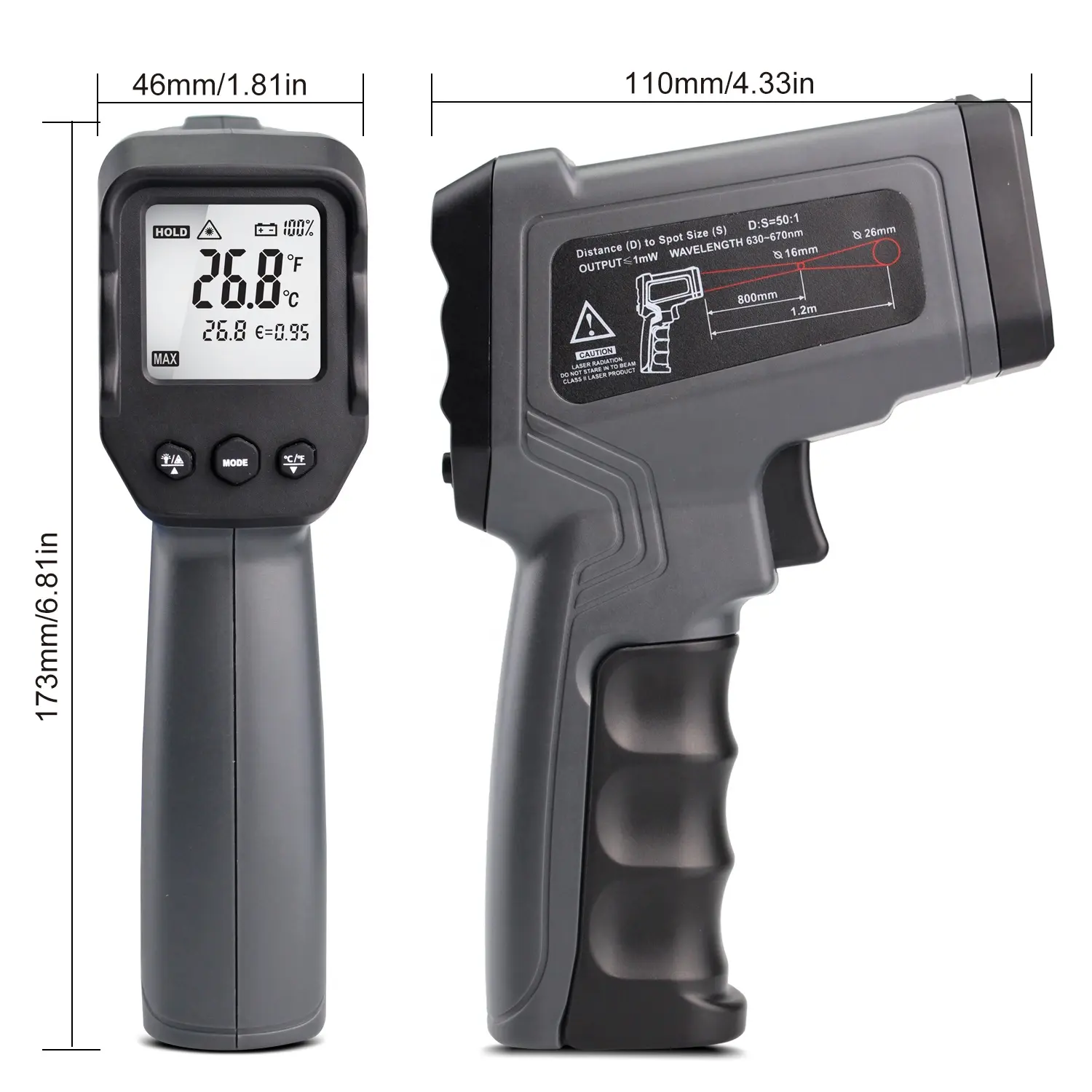 Termómetro infrarrojo de doble láser Industrial para el hogar, pistolas de temperatura láser con alarma de alta temperatura de-50 ~ 1600c