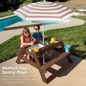 <strong>Best</strong> Choice 3-in-1 <strong>Kids</strong> Sand Water <strong>Table</strong> Convertible Outdoor Picnic <strong>Table</strong> Umbrella 2 Removable Trays 220lb Capacity Per Bench - Product Image 6