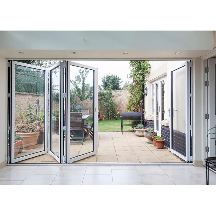 Kedap Suara rumah eksterior bi lipat teras pintu aluminium Perancis kaca pintu lipat