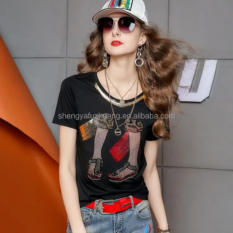 Women's 100% cotton fashion trend white print women's T-shirt wholesale