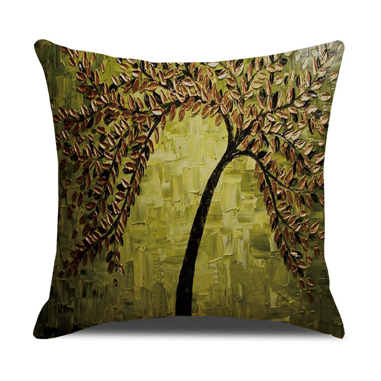 ins Nordic style oil painting tree print linen square pillow cover sofa bed cushion cover