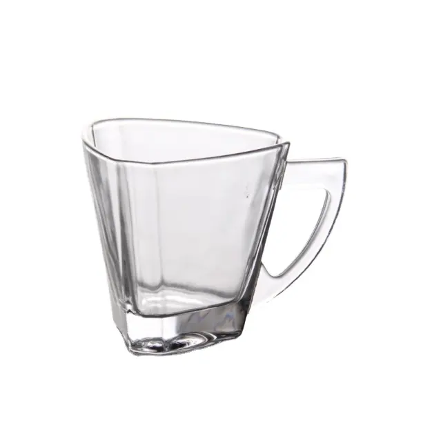 Hersteller 205ml Klarglas Tee tasse Mit Griff Einzigartiges Dreieck Latte Art Kaffeetasse Taza De Cafe Aqua Te De Vidrio P-100