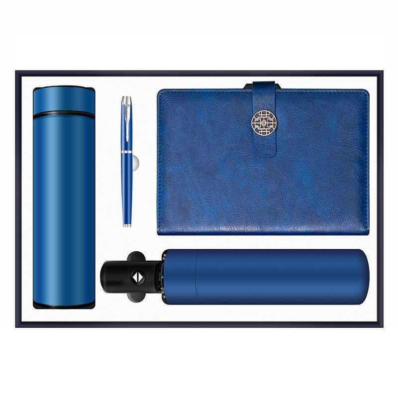 Bleu-(flacon + cahier + stylo + parapluie)
