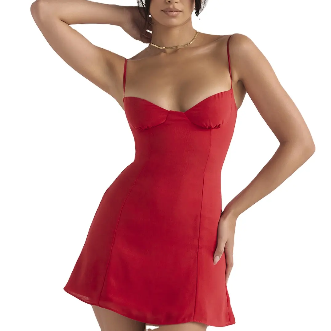 Một Dòng Ăn Mặc Phụ Nữ Phụ Nữ Thanh Lịch Mùa Hè Màu Đỏ Ngắn Chặt Chẽ Sexy Ăn Mặc Halter Red Mini Dress