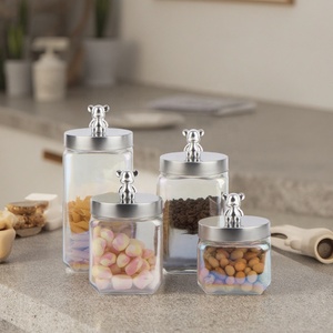 800ml 1250ml 1650ml 2100ml square Glass Jar with Stainless Steel Lid with <strong>Bear</strong> Decoration on Lid - Product Image 5