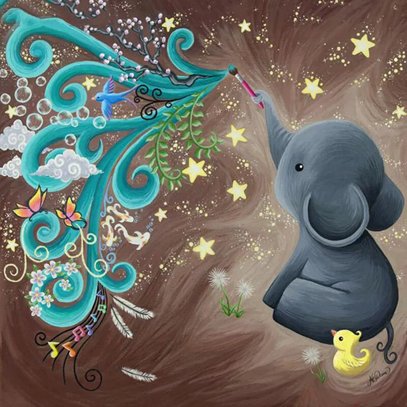 30x30 cm lindo pequeño elefante 5D taladro completo pintura al óleo por números para niños y para niños decoración de la habitación de bebé