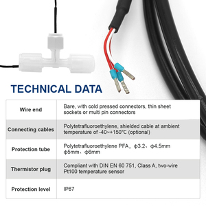 Sensor de temperatura de inserción IP67 industrial PT100 anticorrosión con cable PFA Sonda de acero inoxidable PTFE para Medios Corrosivos - Product Image 5