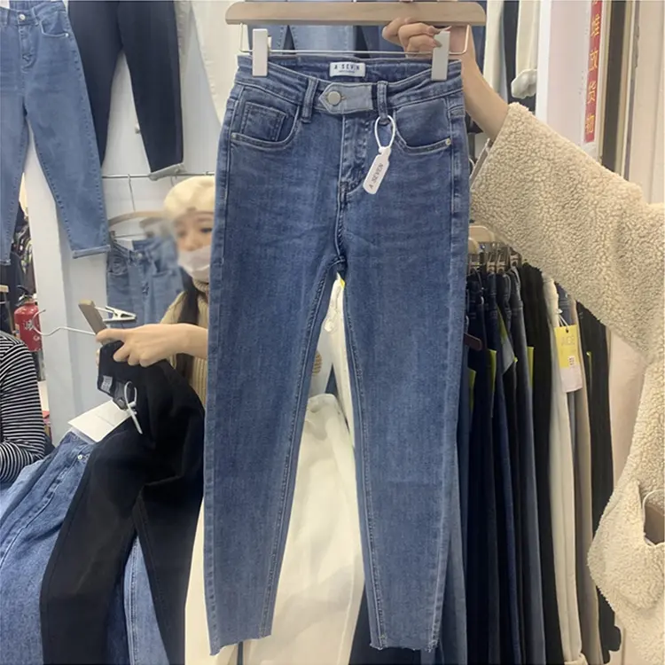 Toptan kadın denim streç bayanlar pantolon sıska kot kalem pantolon giyim stok kadın kot