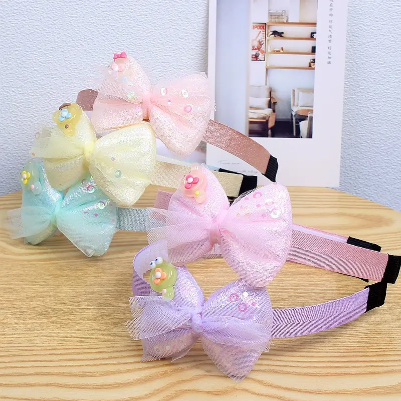 Sweet Girls Hair Hoop Lace Bow Nudo Bandas para la cabeza Girlish Sponge Bow Hairbands Diseño coreano Flor Lentejuelas Diadema para niños