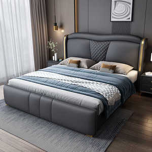 Modern Italian Light Luxury Master Bedroom with <strong>High</strong> End Soft <strong>Back</strong> Storage, Marriage <strong>Bed</strong>.