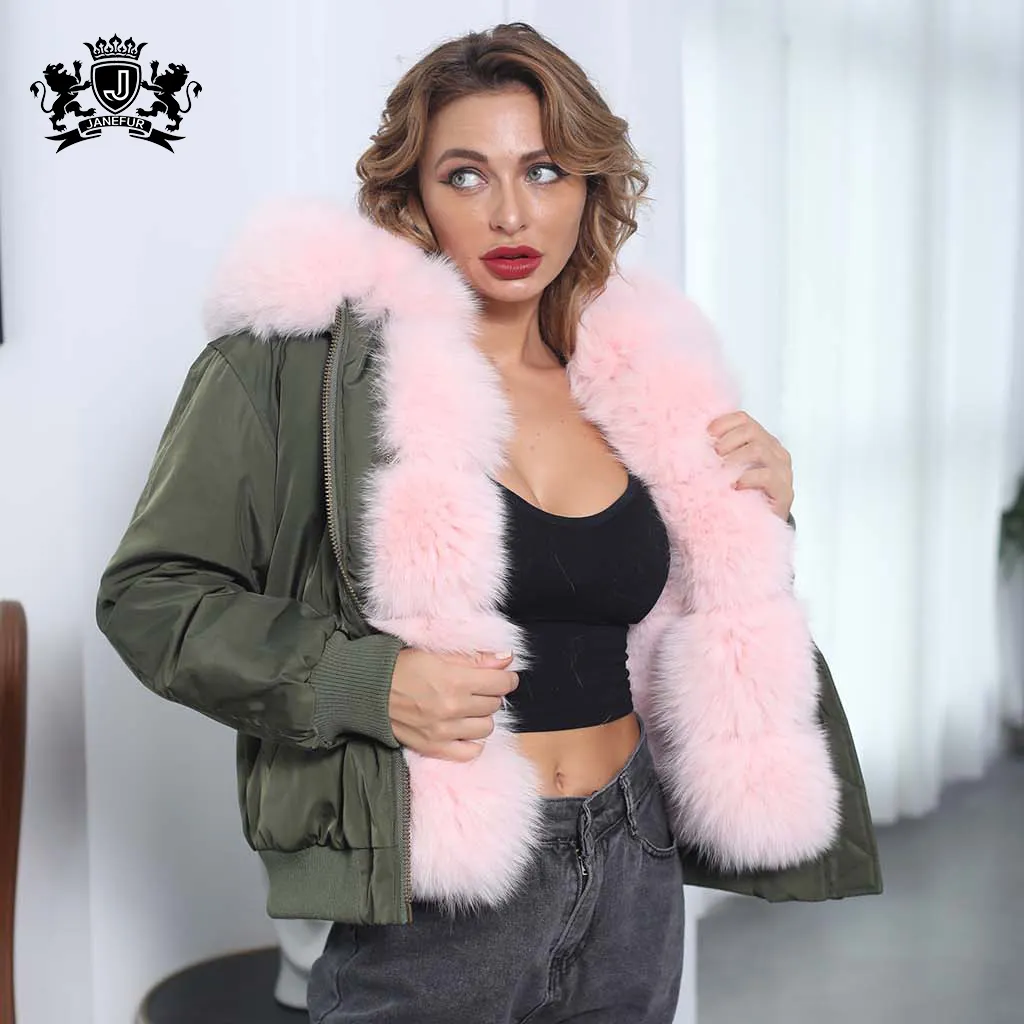 Janfu-manteau en fausse fourrure de renard pour femme, parka à capuche, col grand, à la mode, doublure