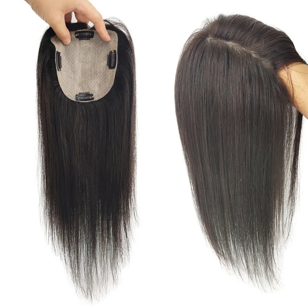 8*13cm 10 "12" 14 "Topper Hair Piece con frangia 100% Real Remy capelli umani Topper per donne con capelli sottili colore naturale