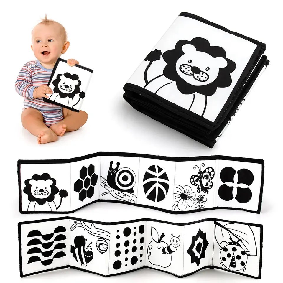 Aa pieghevole piega Touch Feel libri Infant Tummy Time Baby Visual Bed Toys Black White Soft Cloth Baby Cloths Book for Babies