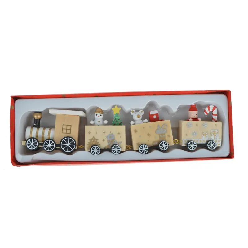 Mini tren de juguete de madera de Navidad, adornos de Papá Noel y patrones de renos, regalo para niños