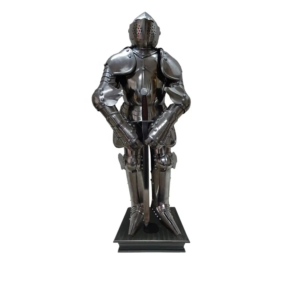 Armadura de cuerpo completo de hierro con espada Medieval, armadura de cuerpo completo de acero inoxidable, disfraz de guerrero para Decoración
