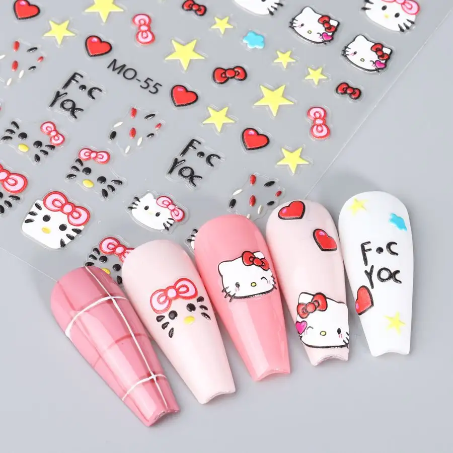 Phim Hoạt Hình Dễ Thương Hello Kitty Mèo Bow Trở Lại Keo Móng Tay Nghệ Thuật Tự Làm Dán Móng Tay Nghệ Thuật Trang Trí Bán Buôn