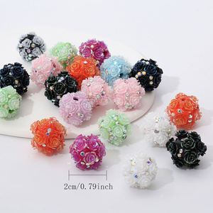 Sıcak satış 20mm seramik kil boyalı yuvarlak gül çiçek topu parlak elmas kristal kalem bilezik yapımı için Handpainted dağınık boncuklar - Product Image 4