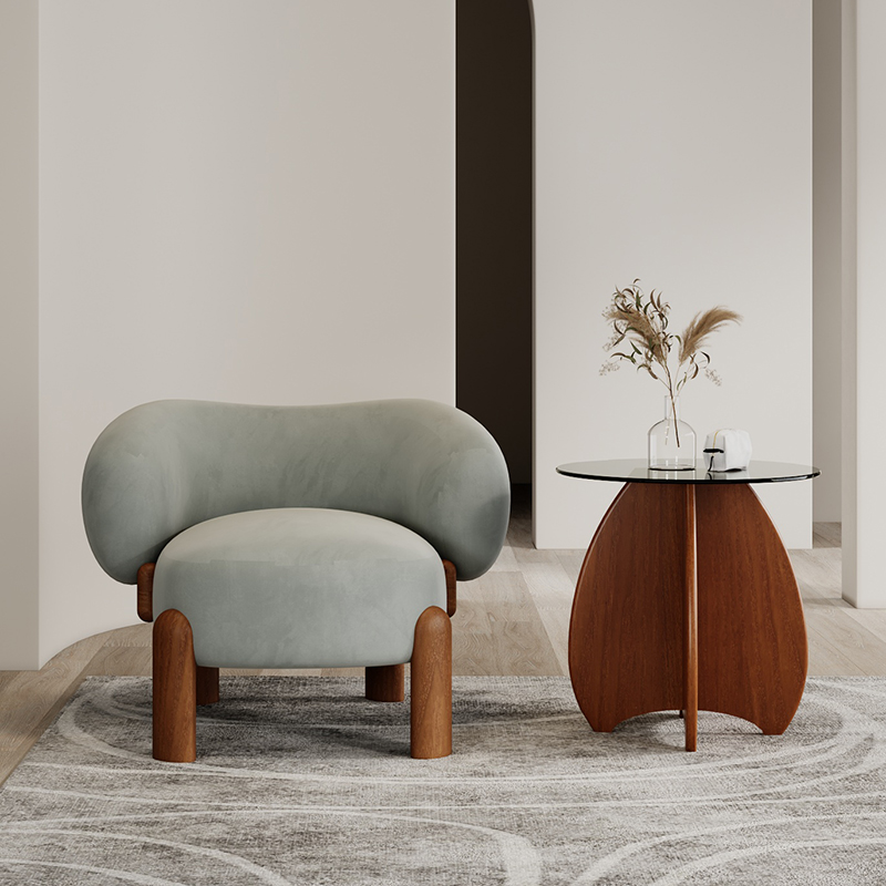 Fauteuil individuel blanc, pied en noyer, revêtement en polaire n°31.