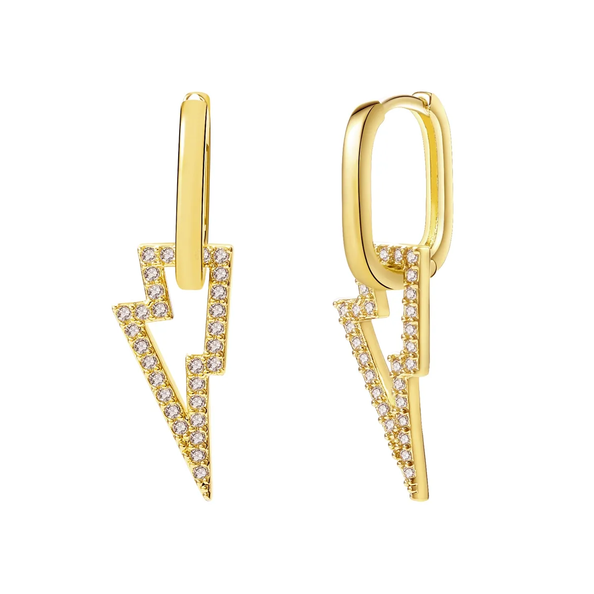 Pendientes de joyería de moda 3A Zircon Pave Pendientes chapados en oro de latón relámpago para hombres y mujeres