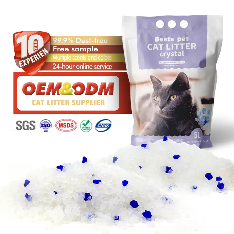 Miglior prezzo campione gratuito disponibile produttore di cristallo di sabbia di gatto senza aggrottamento Gel di silice Color cristallo gatto sabbia silice lettiera per gatti