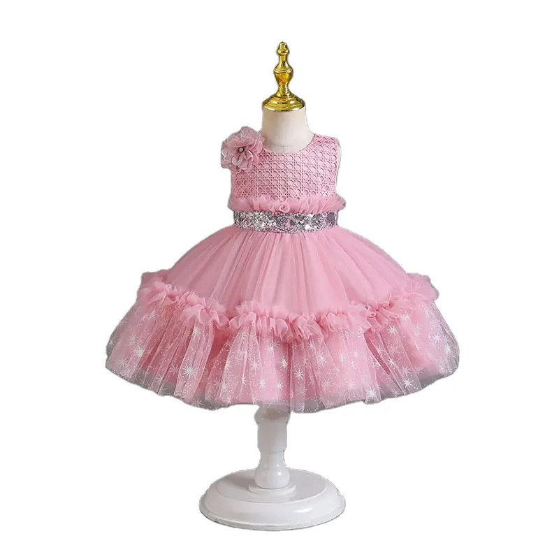 Pengpeng gasa vestido de los niños pastel vestido de princesa bebé niña agarrando un año de edad vestido de lentejuelas flor Niña