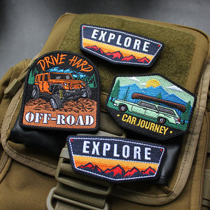 Patch Bordado Personalizado Explorar Aventura Bordado Off Road Badge Travel Car DIY Armband Bag Badge Stickers Gancho Loop