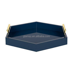 定制白色六边形家庭派对桌透明金色手柄亚克力lucite服务托盘 - Product Image 5