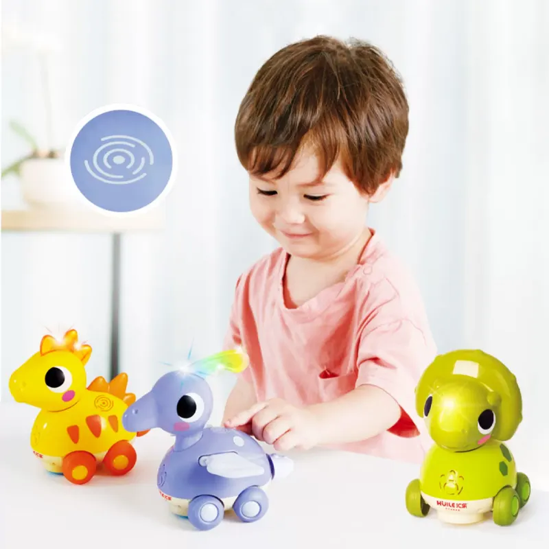 Dinosaurio musical bebé Montessori gateando juguetes de línea de tracción juguete para niños pequeños de 12M +