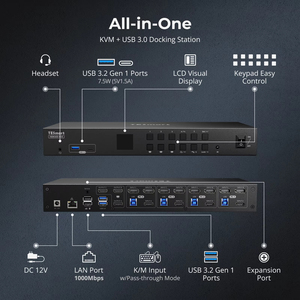 TESmart USB 3.0 HDMI + DP KVM开关，带耳机音频和麦克风3监视器4台电脑4K 60hz遥控KVM对接 - Product Image 2