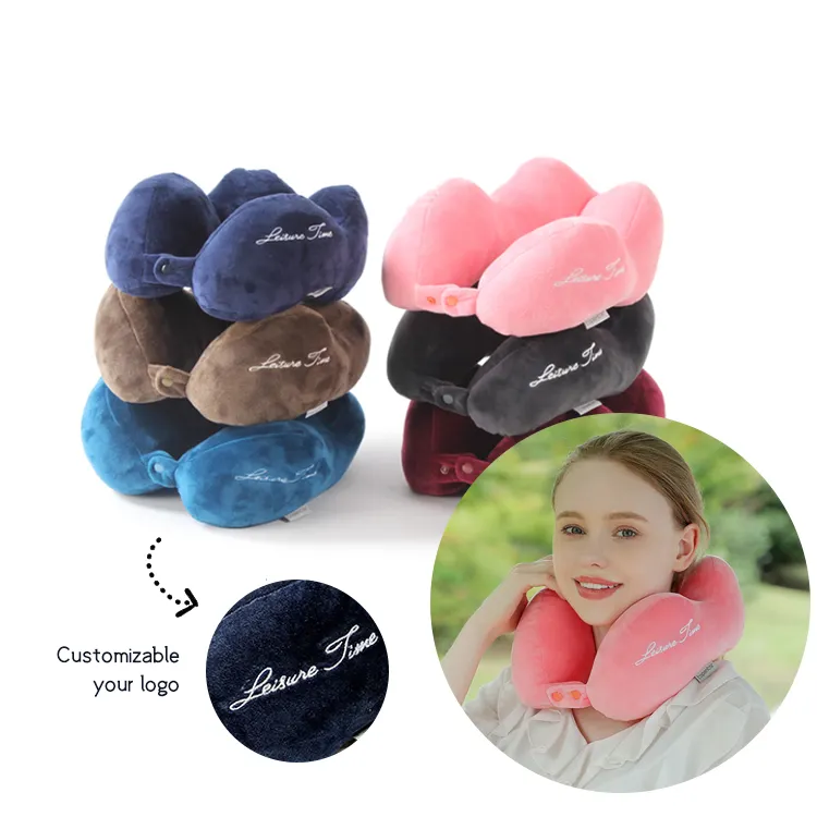 Stuffed U shaped travel neck pillow with embroidery logo