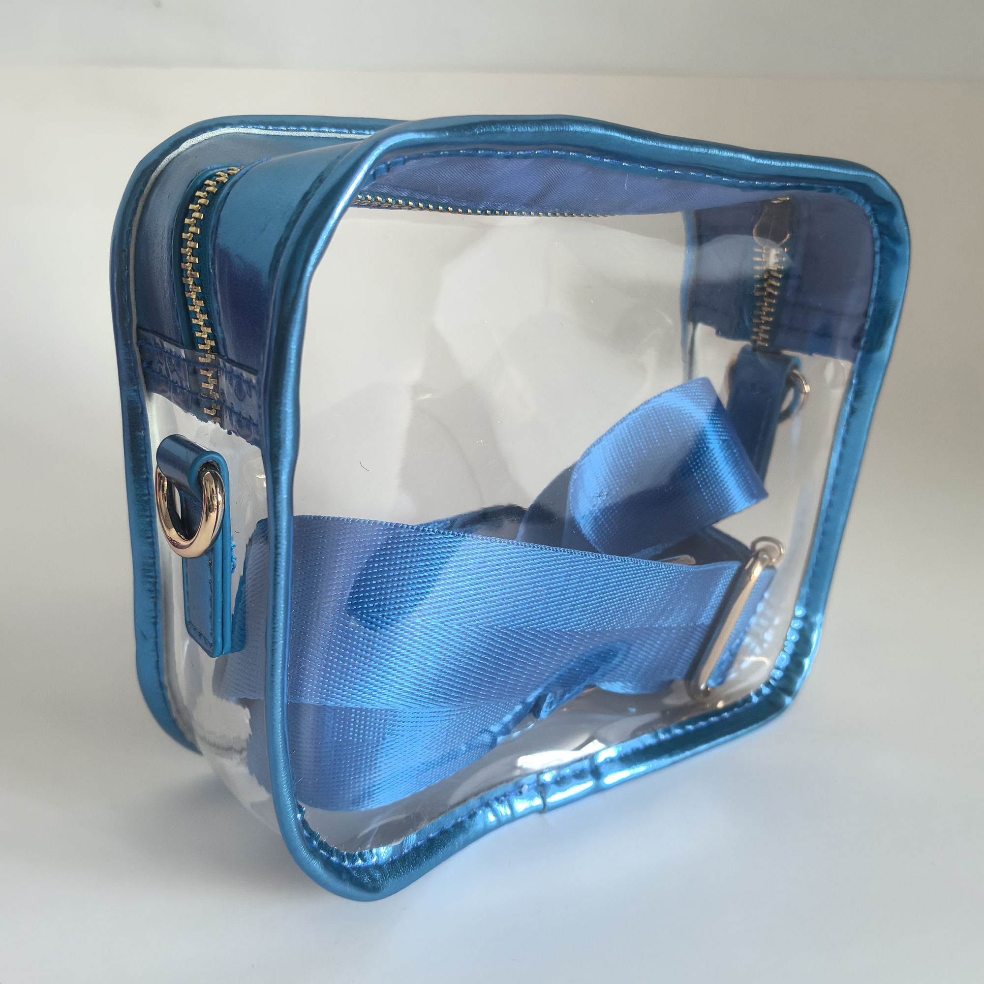 foil blue pvc transparent crossbody bag