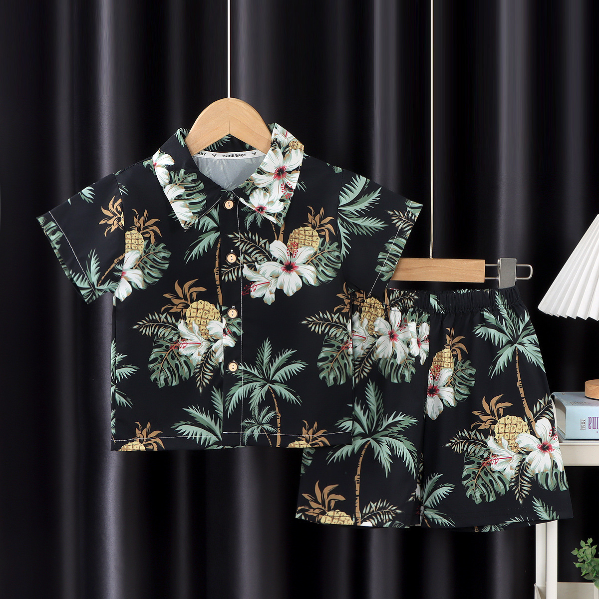 Set camicia - fondo nero albero di cocco