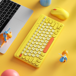 Combinación de teclado y ratón inalámbricos, juegos de teclado de tecla redonda Retro Punk, ratón de oficina - Product Image 1