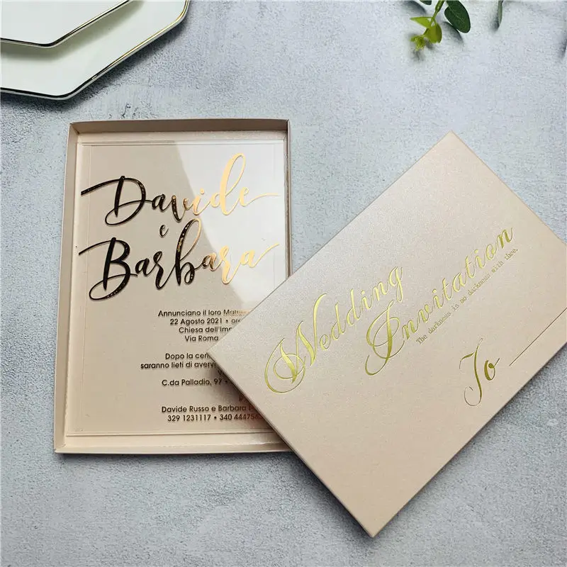 Factory luxury unique Personalised cardboard Favour Invitation Acrylic wedding invitation card box