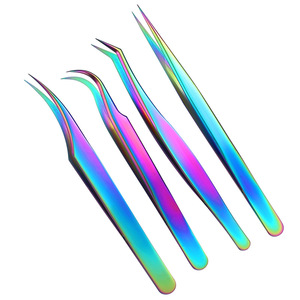 Alat tanam kecantikan profesional, Pinset bulu mata tang pelangi baja tahan karat - Product Image 1