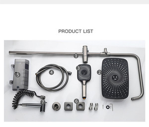 <strong>New</strong> Designer Gray Exposed 4-Push Button Piano Key Digital Shower Faucet <strong>Mixer</strong> 10 Inch Rainfall Jet Soft Rain Head Ceramic
