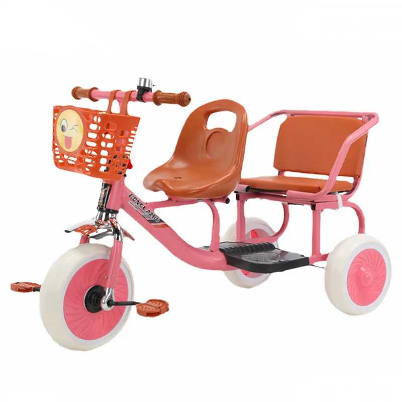 Triciclo para niños de dos asientos ajustable en altura con respaldo y cesta encantadora para niños de 1 a 7 años Triciclo para niños