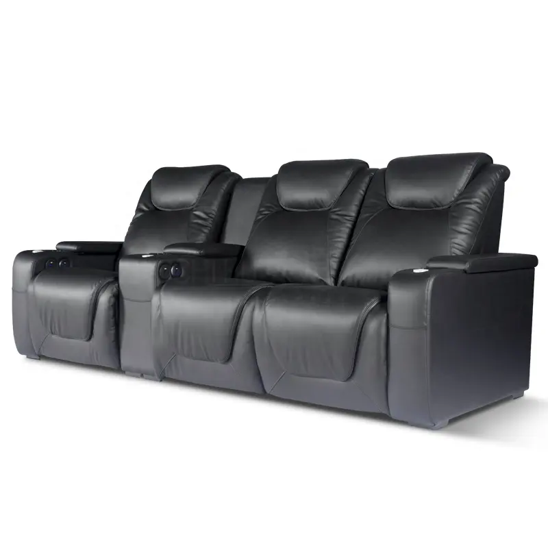 Nero In Pelle di Mucca Elettrico Home Theater Premium Reclinabile Cinema Divano 4 Posti Divano