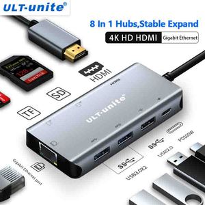 ULT-<strong>unite</strong> 8 in 1 Hubs USB3.1 CM to 8 in 1 Hubs with Gigabit Ethernet 8K HDMI SD TF Card Reader USB a Port USB C Docking Station - Product Image 2