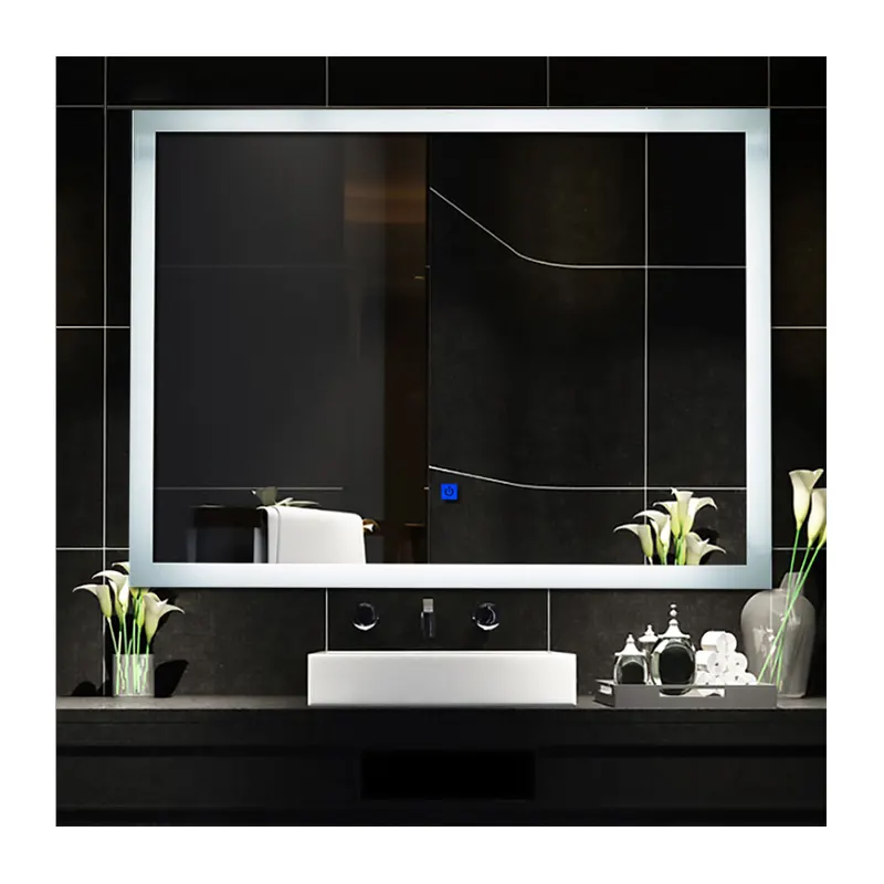 Зеркало для ванной прямоугольное со светодиодной подсветкой, в алюминиевой оправе