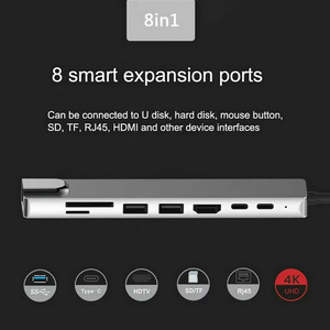 8-In-1 USB Tipo C Hub Adaptador multipuerto Hub Dock 8 en 1 USB C Tipo C Hub con 4K HDTV USB 3,0 SD TF Lector de tarjetas PD Carga - Product Image 2