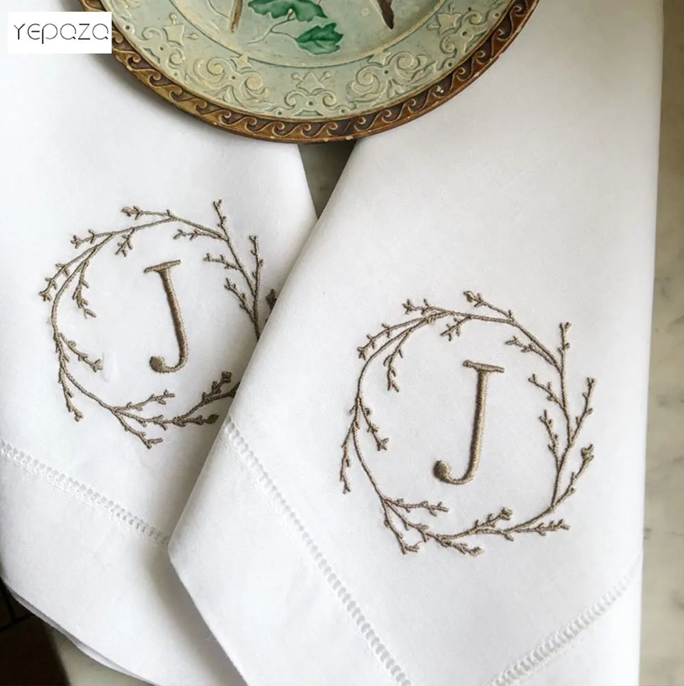 Tovaglioli con monogramma tovaglioli in cotone bianco di lino per eventi ricamati fatti a mano QZ-N9166 riciclati 180gsm CN ZHE Yep QZ Custom