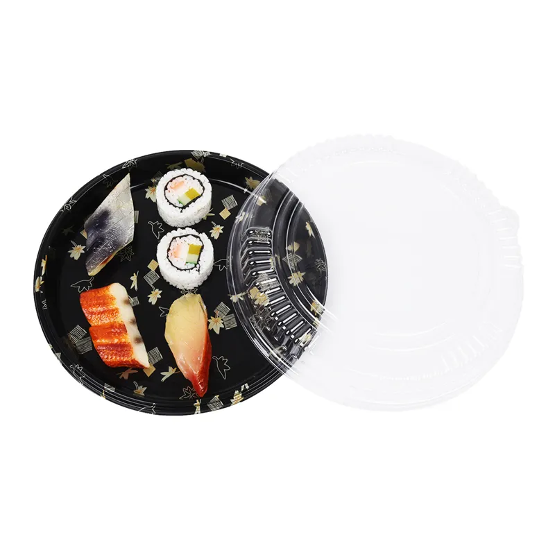 Bandeja de plástico descartável grande para festas de sushi de plástico dourado personalizado de fábrica