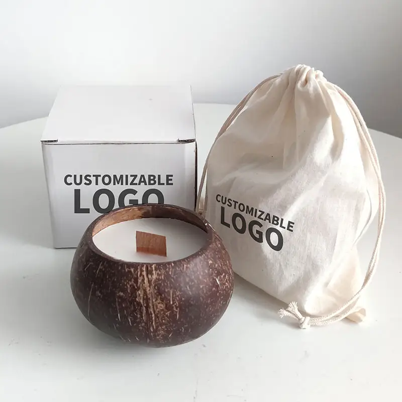 लक्जरी अनुकूलित उपहार हस्तनिर्मित नारियल मोमबत्तियाँ, सोया नारियल मोम मोमबत्ती नारियल कटोरे आकार मोमबत्ती